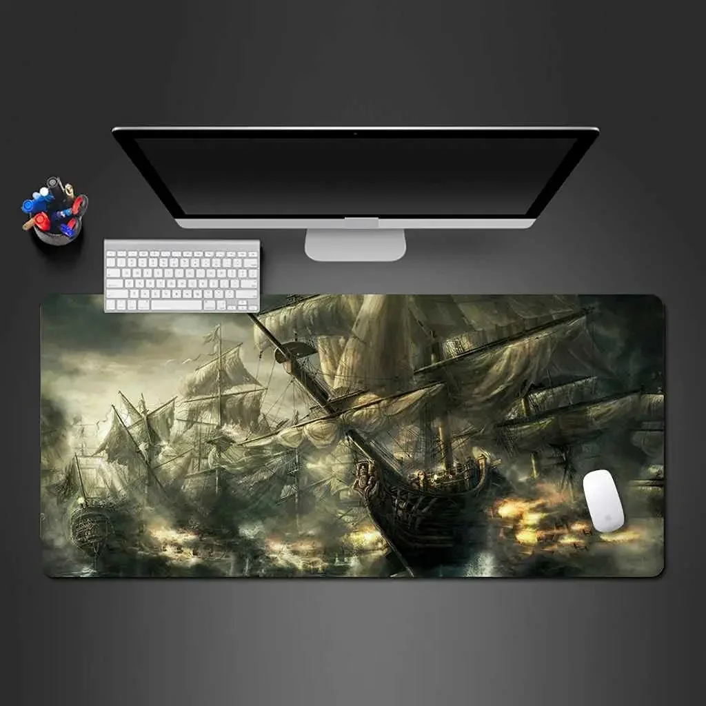 Vintage Pirate Ship 800x300mm Large Mousepad with Non-Slip Rubber Desk Mat with  Stitched Edges for Home Gifts Office Working