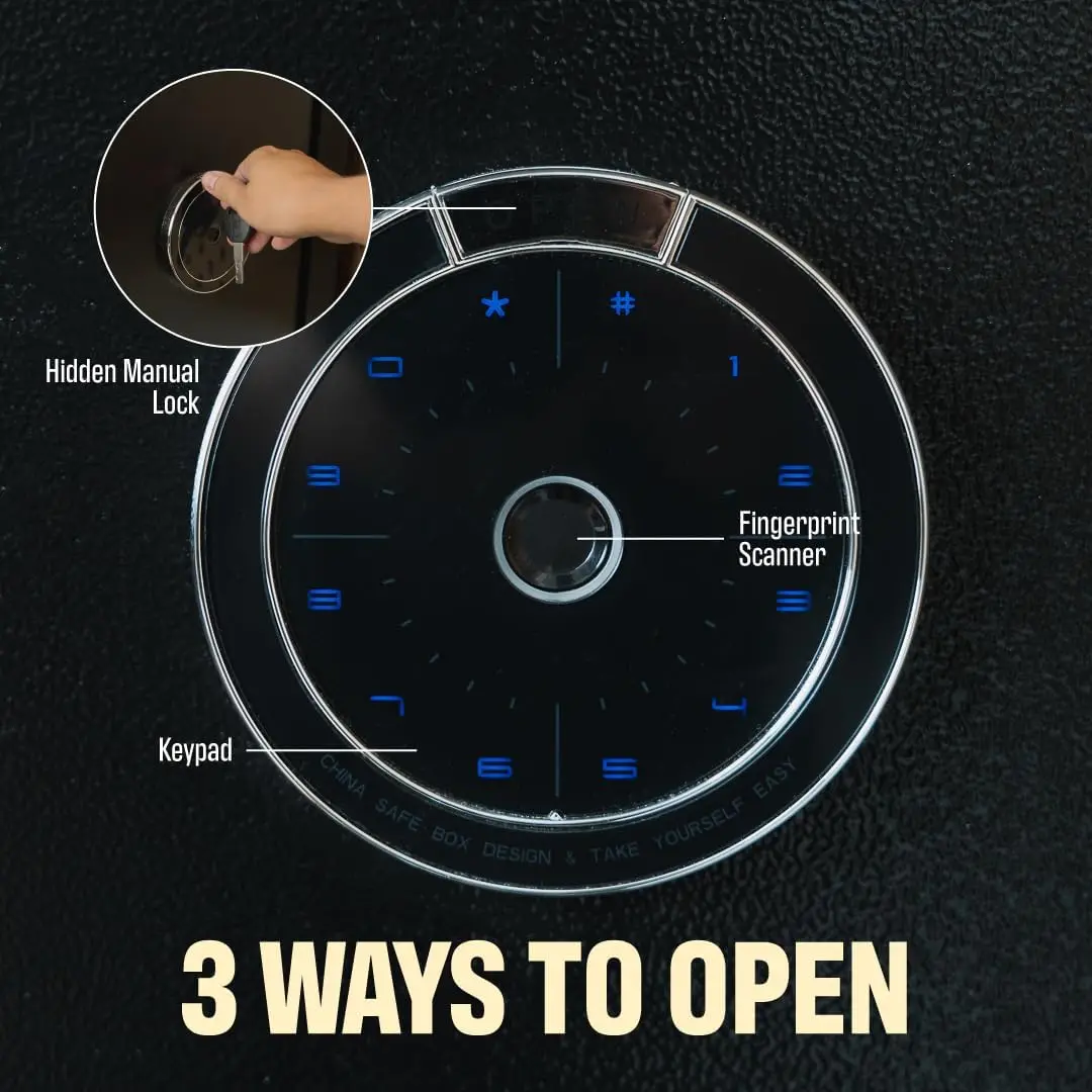 Electronic Safe Box - Opens with Passcode, Fingerprint, and Key - for Home, Jewelry, and Money - Black - Electronic Safe Box by