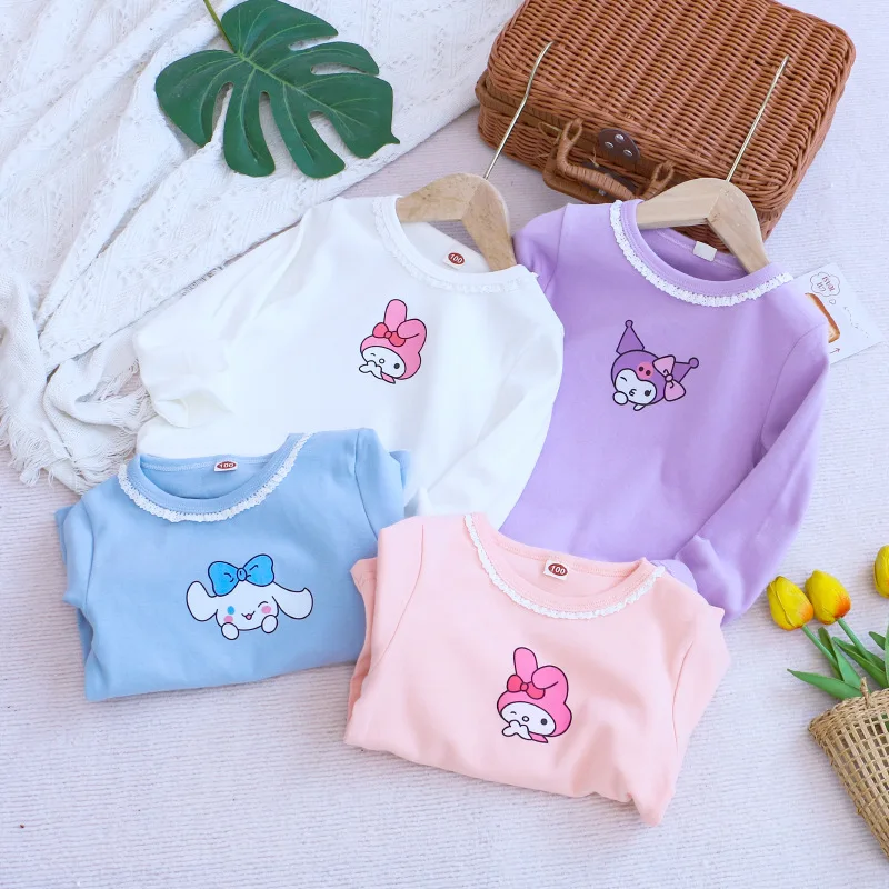 

Cinnamoroll My Melody Anime Kawaii MINISO Children Shirt Clothing Cute Kuromi Undershirt Children Hooded Gifts for Girls