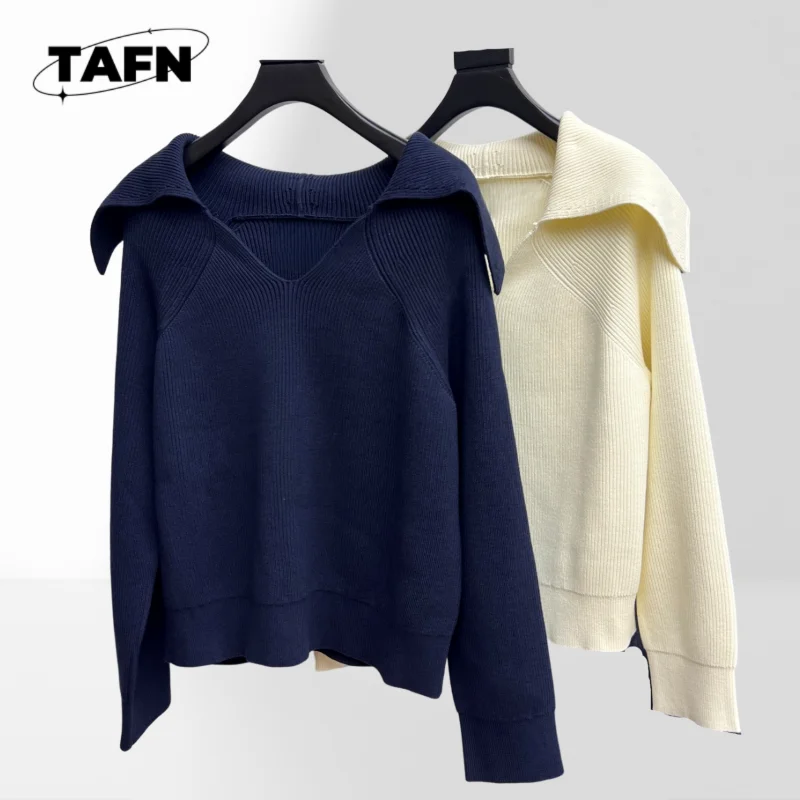 سترة متماسكة عصرية بلون سادة للنساء، مريحة وعصرية لفصل الشتاء، سترة متماسكة عصرية برقبة دائرية AK0519 #1