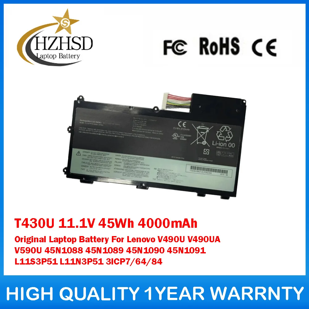

T430U 11.1V 45Wh 4000mAh Original Laptop Battery For Lenovo V490U V490UA V590U 45N1088 45N1089 45N1090 45N1091 L11S3P51 L11N3P51