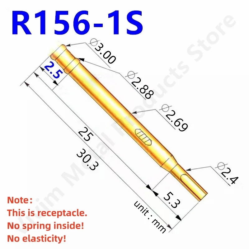 20/100PCS R156-1S Test Pin P156-B Receptacle Brass Tube Needle Sleeve Seat Solder Connect Probe Sleeve 30.3mm Outer Dia 2.69mm