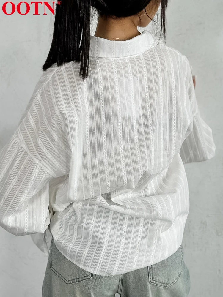 OOTN White Blouse Women Loose Long Sleeve Turn Down Collar Cotton Shirts Female Casual 2024 Summer Fashion Chic Ladies Tops