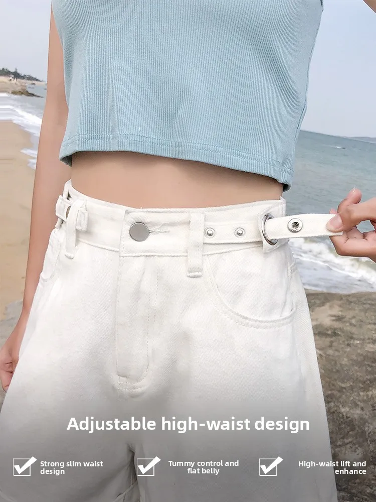 High Waist Wide Leg A-Line Jeans Shorts Women's Summer New Style Cuffed Slimming Loose Fit Versatile Trendy Hot Pants