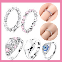 New 925 Silver Infinity Love Pink Heart Shiny Cubic Zircon Rings Evil Eye Signet Ring for Women Protection Lucky Jewelry Gift