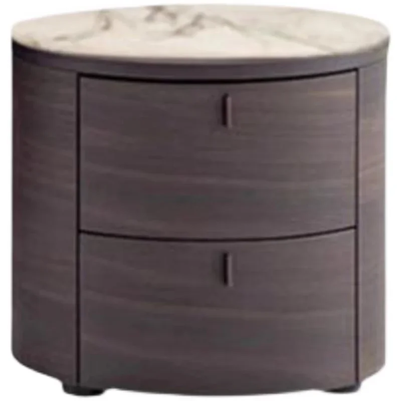 

Italian minimalist modern light luxury round bedside table solid wood edge few oak whole marble corner few