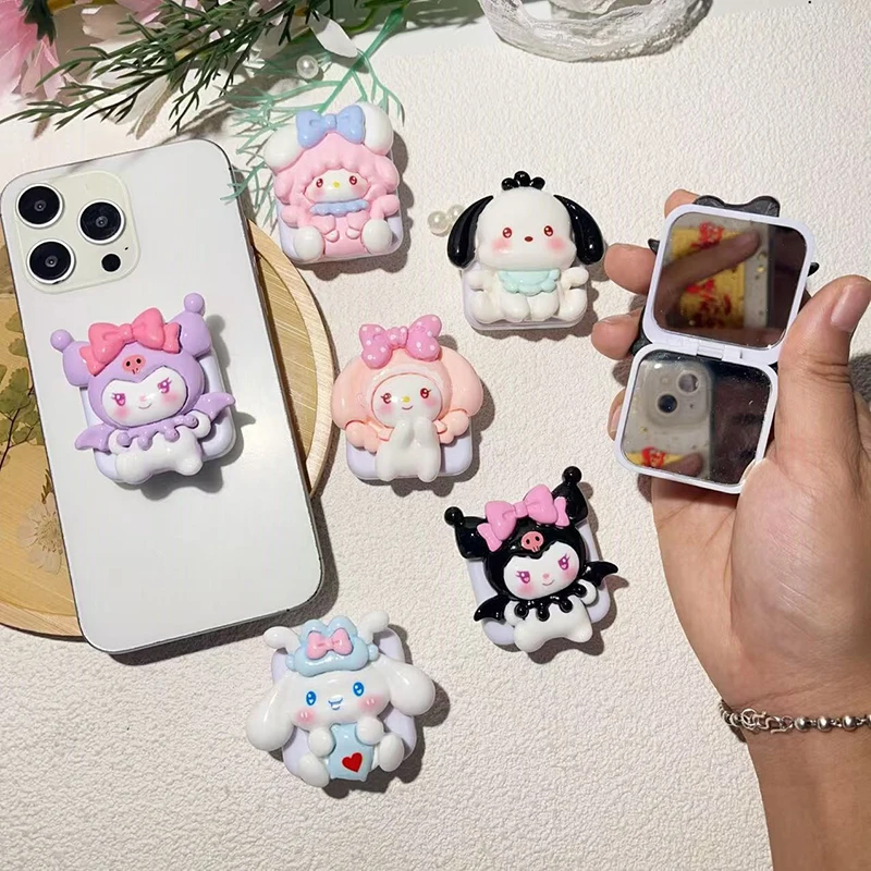 Universal Sanrio Cartoon Mirror Phone Holder For IPhone For Samsung Huawei Xiaomi Smart Phone Stand Bracket For Women Girl