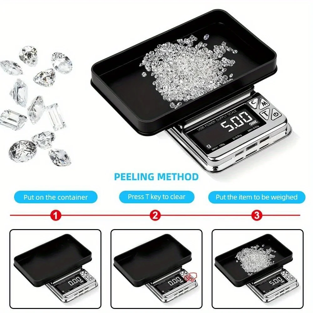 1Pc High Precision Electronic Scale 0.01g Digital LCD Count Stainless Pocket Scales Jewelry Scale, Carat Scale, Usb Power Supply