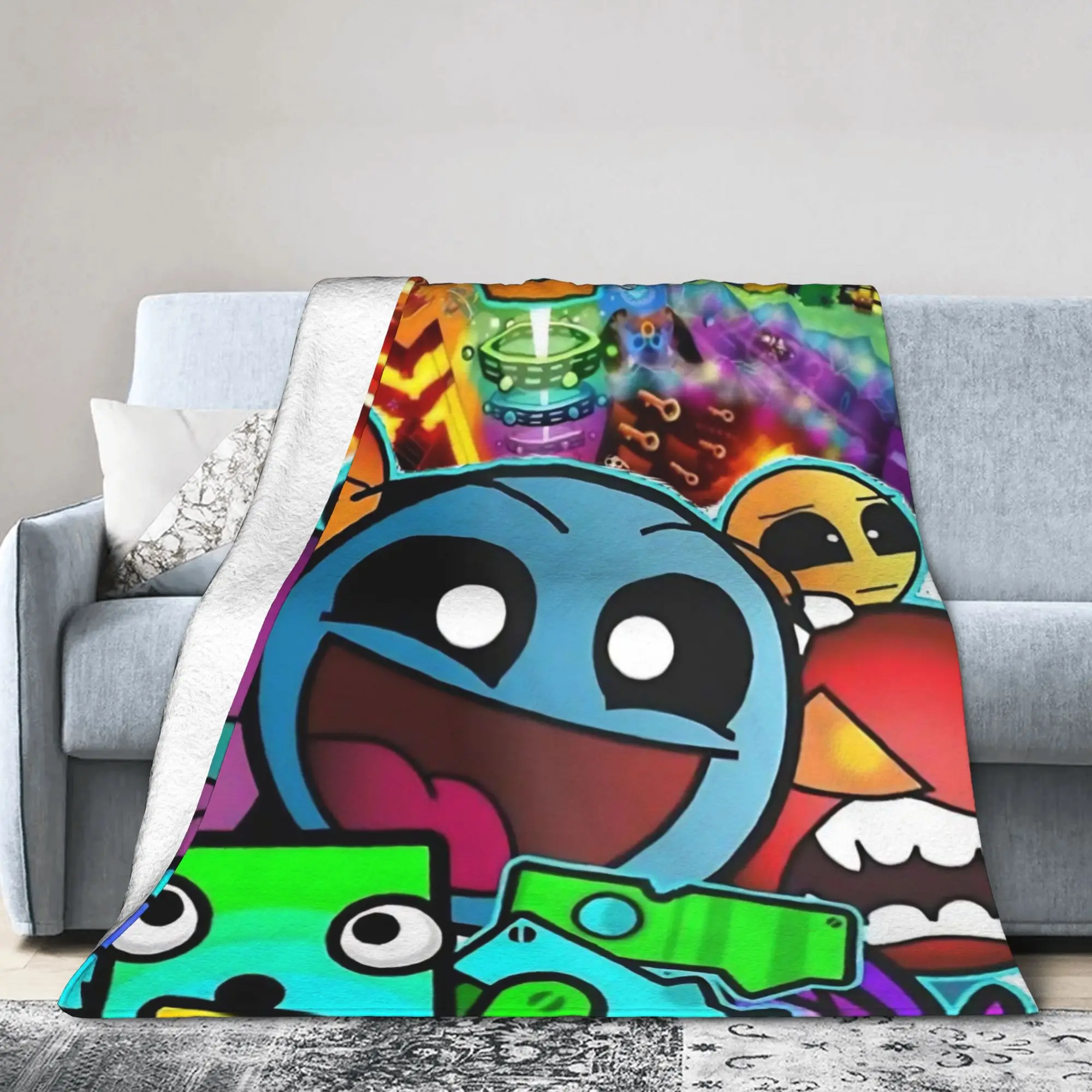 Geometry Icon Face Dashes Game Knitted Blankets Cartoon Fleece Throw Blanket Bedding Decoration Soft Bedspread Multi-function
