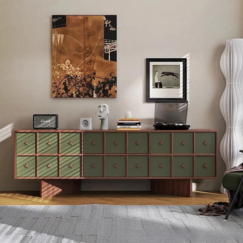 

Medieval style small apartment TV cabinet, retro floor-to-ceiling TV cabinet, integrated storage against the wall, household