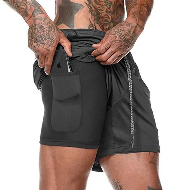 Pantalones cortos de compresión para correr para hombre, ropa deportiva 2 en 1, pantalones cortos de doble cubierta para gimnasio, entrenamiento