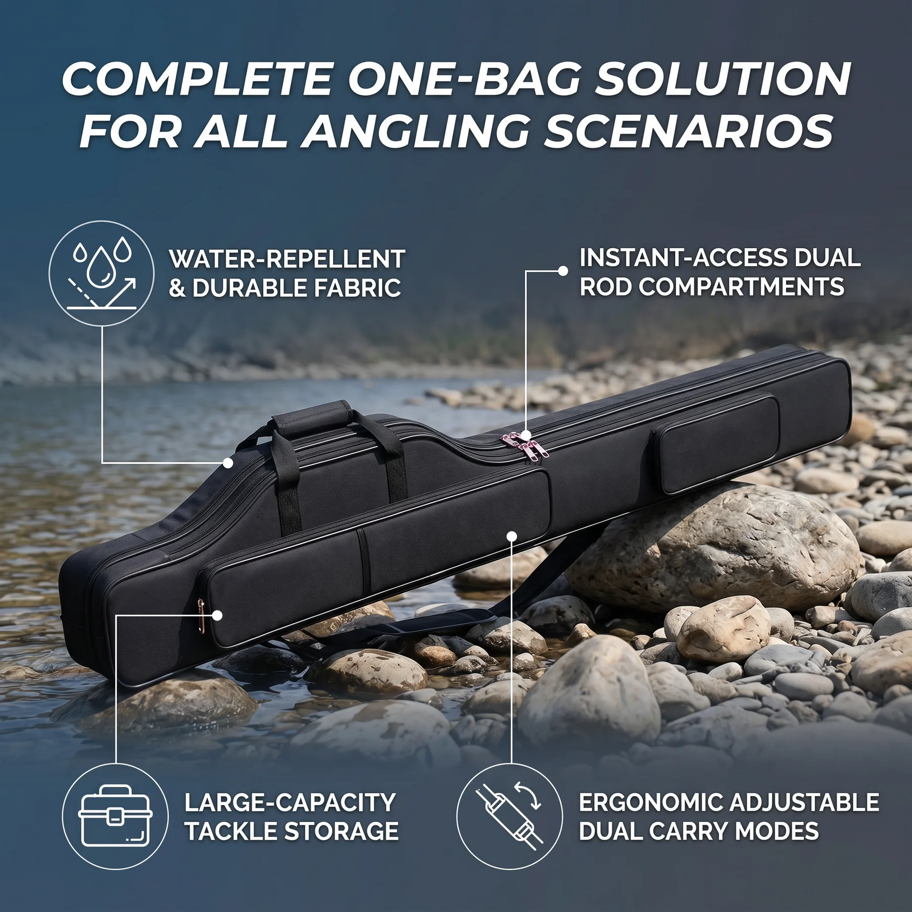 Portable Fishing Bag Folding Fishing Rod Reel Bag Fishing Pole Gear Tackle Tool Carry Case Carrier Travel Storage Bag Organizer view 4