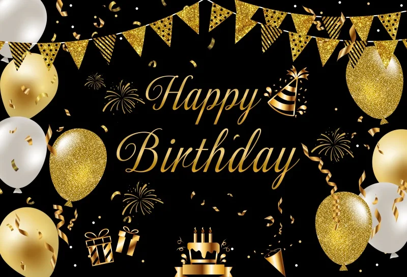 Backgrounds Happy Birthday Party Photography Customized Golden Polka Dot Balloons Backdrops Poster Decoration Banner Props