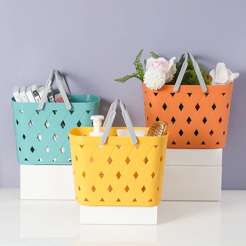 

New Simple Diamond Pattern Plastic PP Handheld Vegetable And Fruit Shopping Basket Kitchen Storage Basket for Home Organization