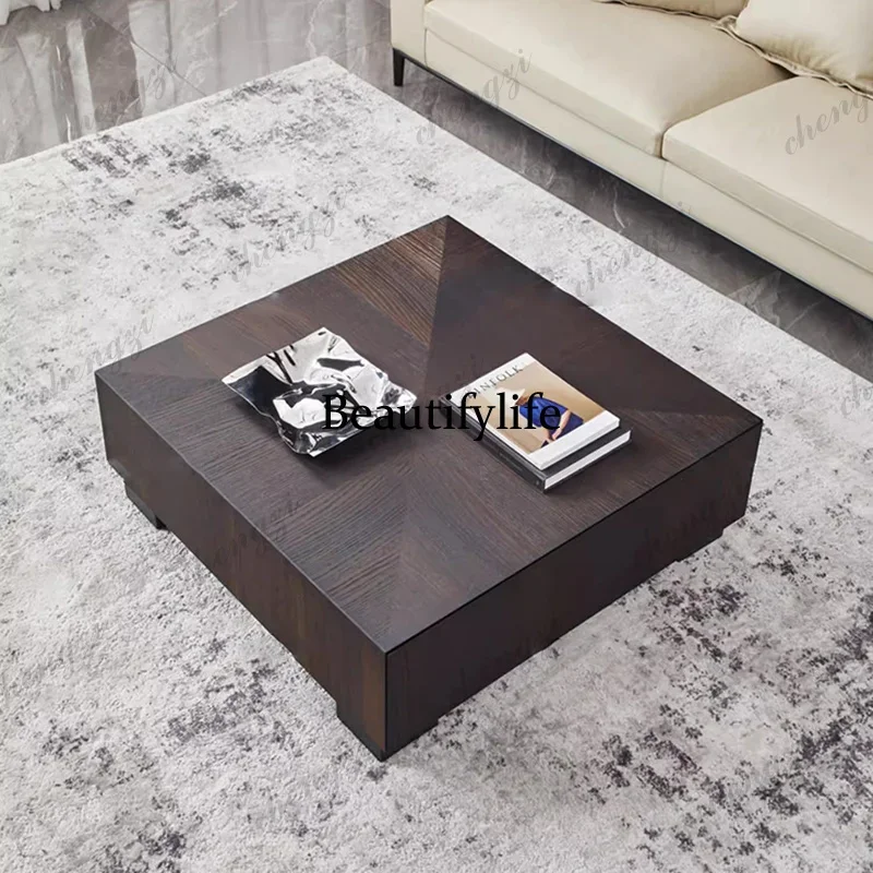 Y136 Italian minimalist coffee table household solid wood smoked color large apartment parquet designer high sense light luxury