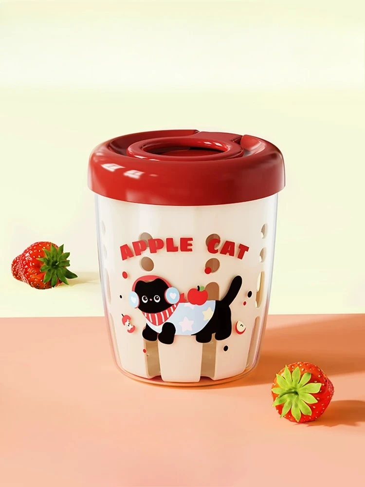 

Fruit Cup with Fork Portable Cute Household Drain Car External Salad Cup Breakfast Cup