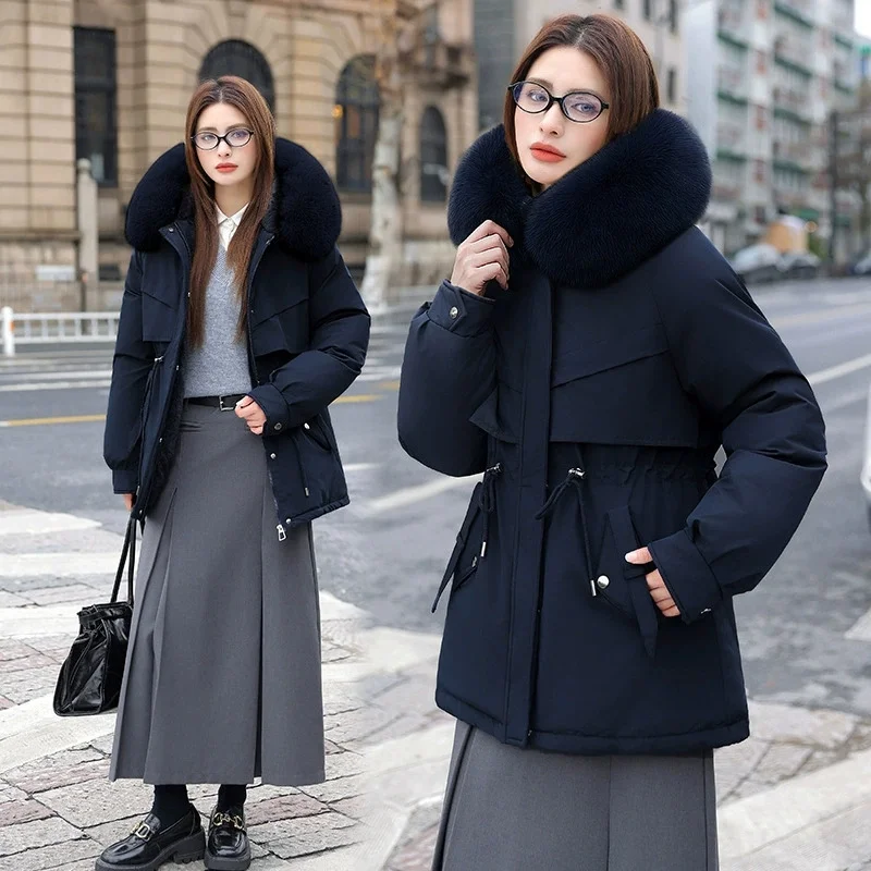 Parka d'hiver 2025 nouvelles femmes veste vêtements mi-long manteau doublure en laine à capuche col de fourrure épais chaud vêtements de neige mode Parkas