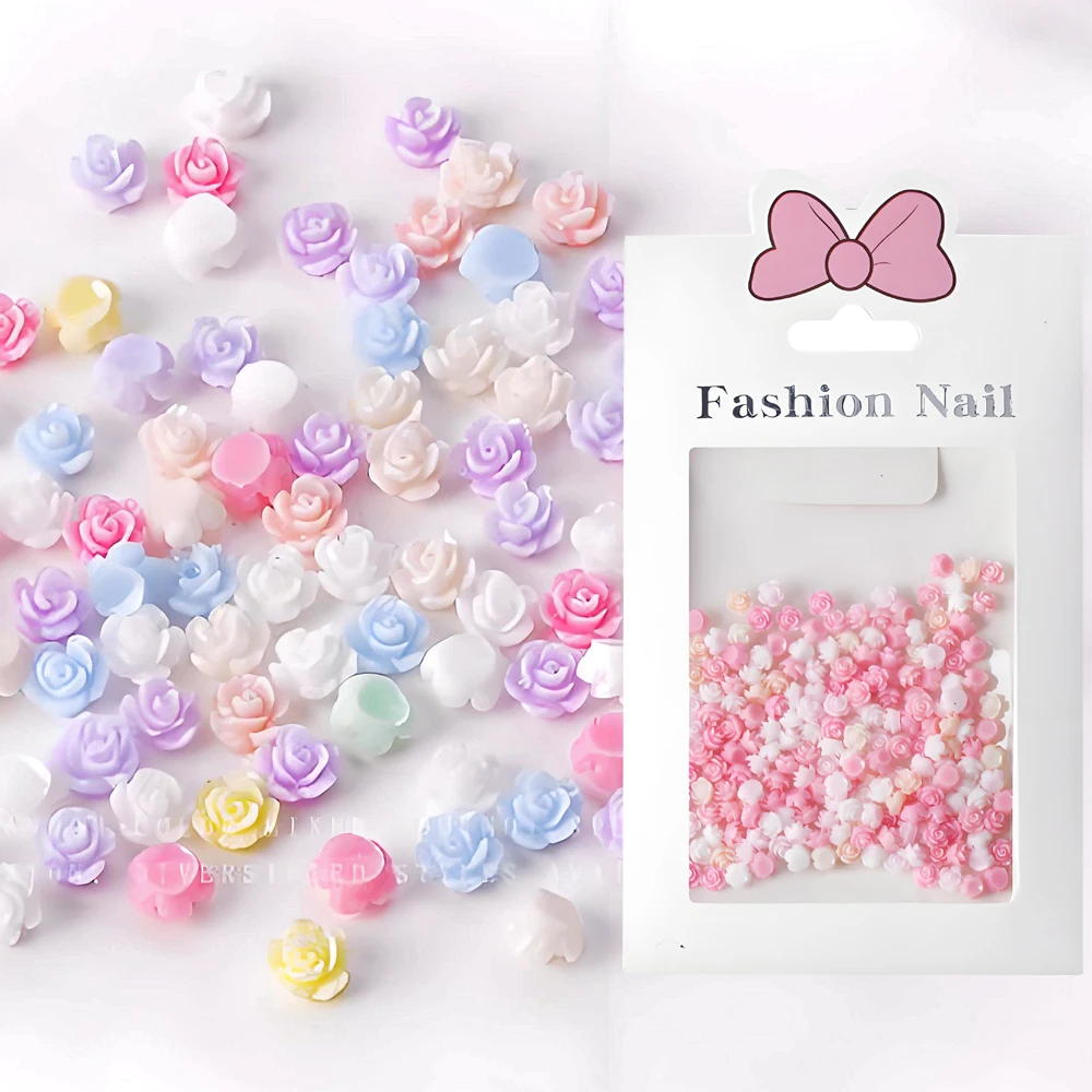 

200PCS Mixed Colors 4MM Mini 3D Acrylic Flower Nail Art Rose Charms Parts For Manicure Decor Nails Decoration Supplies Material