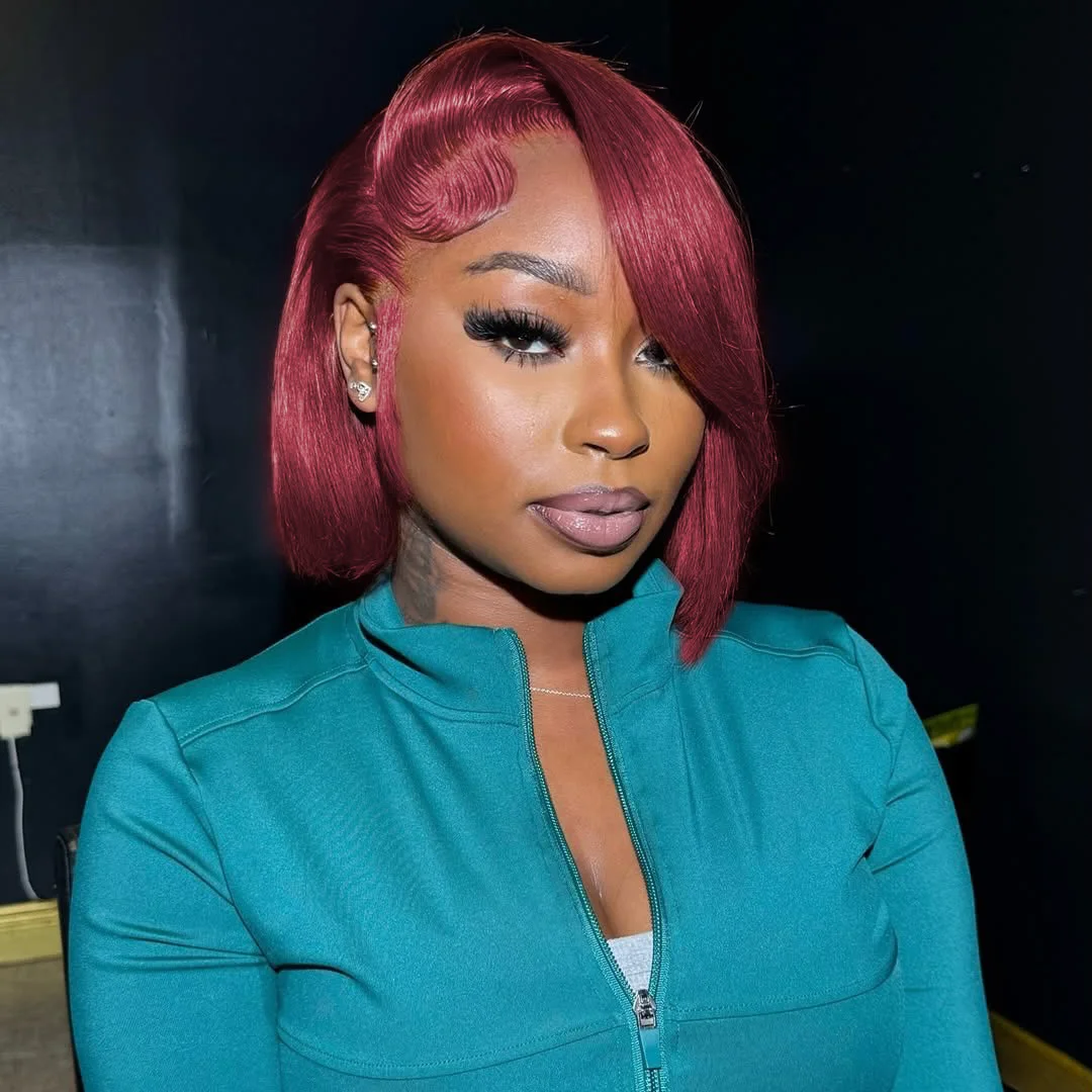 

Бордовый Боб Парик Человеческих Волос 13x4 HD Кружева Фронтальный Прямой 99J Короткие Парики Человеческих Волос Красный Парик Передний Парик Человеческих Волос Цветные Парики