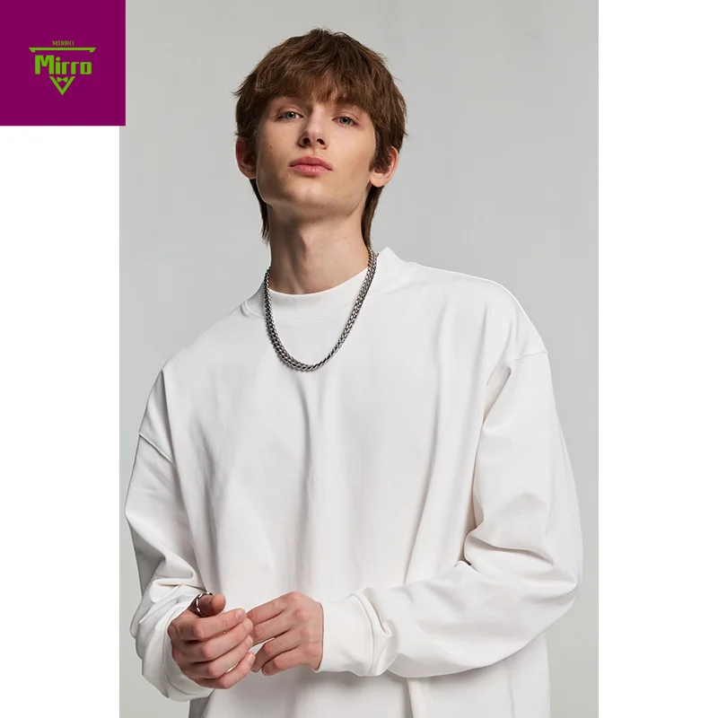 

【Mirrordust】230gHeavy100%100% Cotton Loose Solid Color Long SleeveTShirt Multi-Color Drop Shoulder Breathable Base Shirt