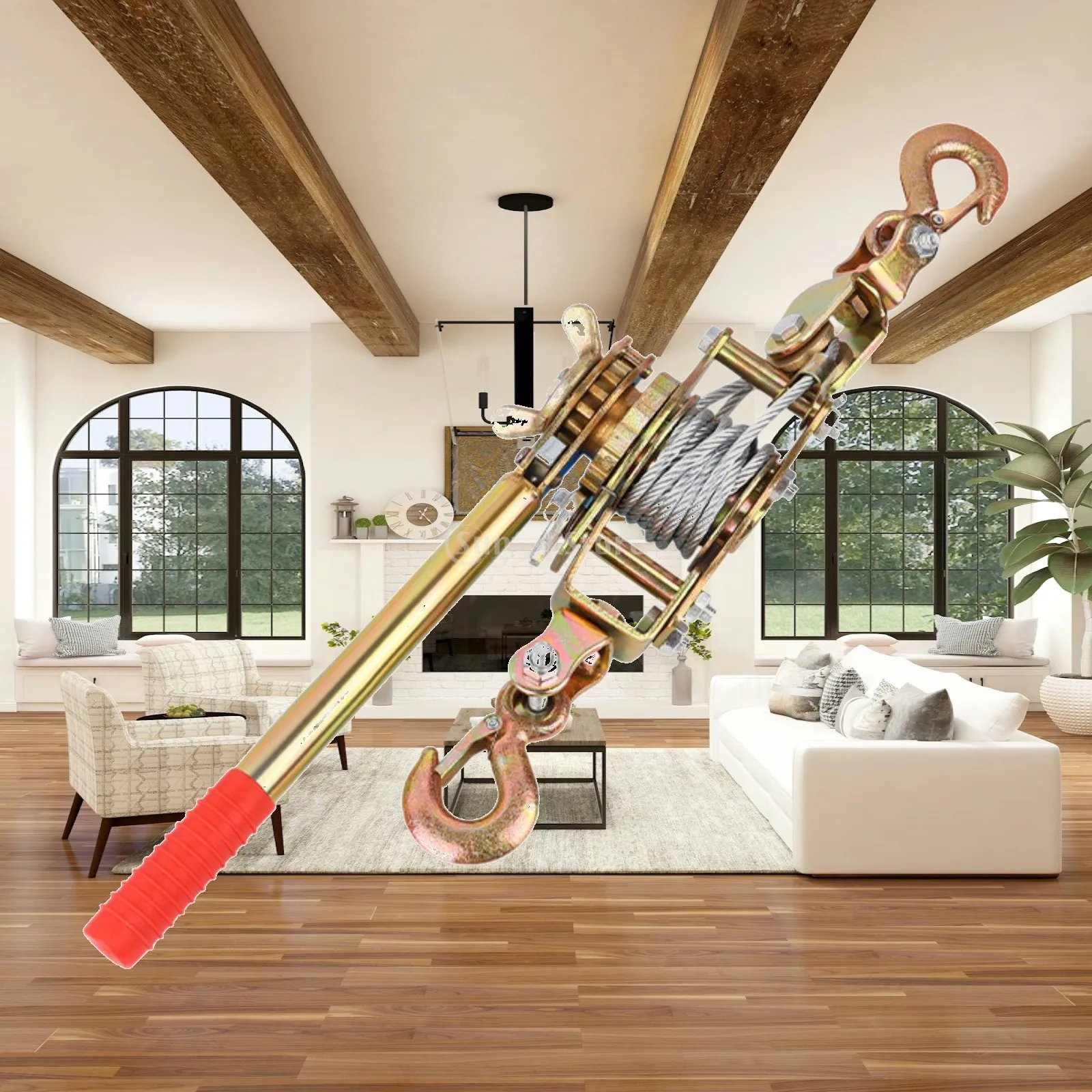 

Heavy Duty Pulley Rope Tightener Manual Steel Wire Ratchet Lifting Crank Winch for Outdoor Utility Use
