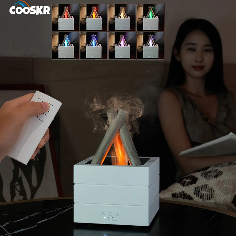 Aroma Humidifier Bonfire Flame Air Humidifier Home Mini Fragrance Essential Oils Diffuser with Remote Control and Colorful Light