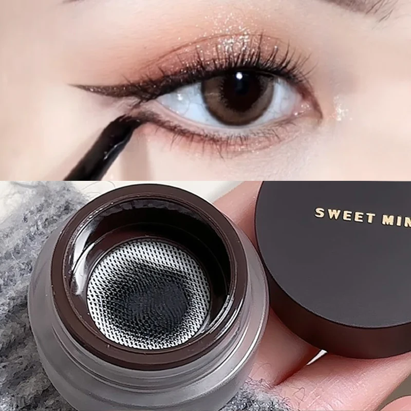 Smooth Eyeliner Cream with Brush Waterproof Quick Drying Lasting Black Brown Eye Liner Gel Not Blooming Eye Shadow Makeup Tools