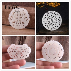 Natural Chinese White Jade Hollow Pendant Dragon Fu Lu Shou Brand Heart Necklace Men's and Women's Fashion Jewelry Lucky Amulet