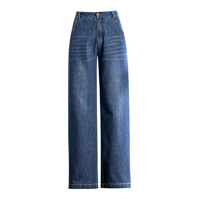 Jean Denim Bleu Foncé Surdimensionné pour Femme, Jambe Droite, Taille Haute, Rayé, Book ine Longueur, Nouvelle Mode, Automne Hiver