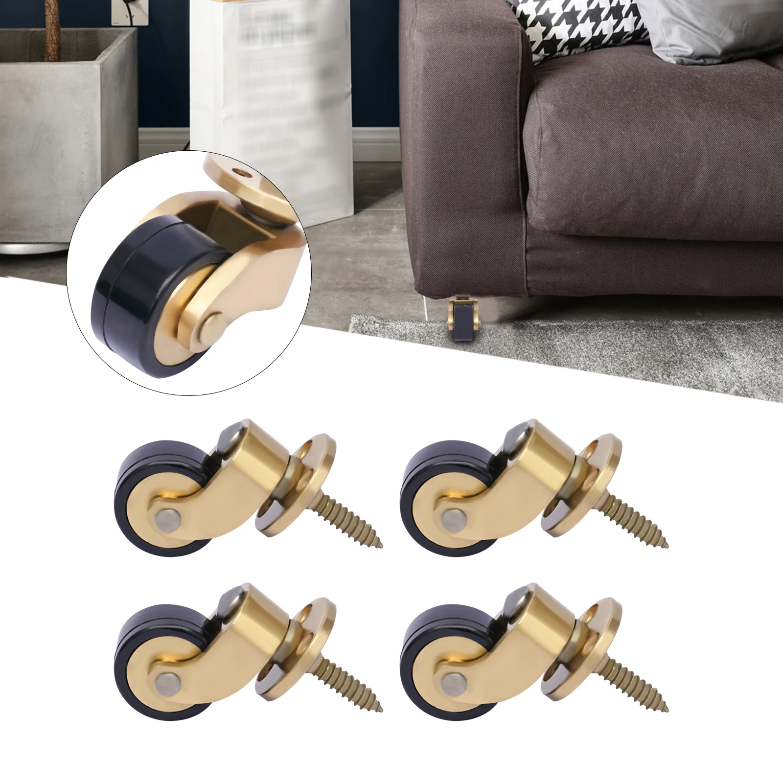 

Heavy Duty Brass Casters, 30KG Capacity per Wheel, 360° Swivel for Furniture, Carts & Workbenches, Screw Mount, Low Noise