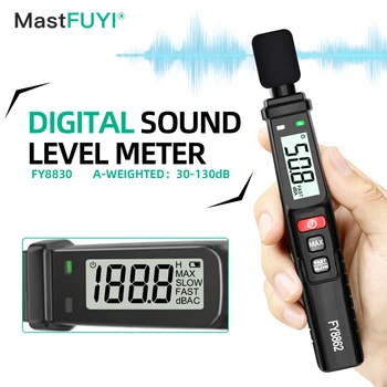 MASTFUYI-medidor de ruido Digital, medidor de nivel de sonido, medidor de DB portátil, peso A 30 ~ 130DB, instrumento de medición de Audio, Monitor de decibelios