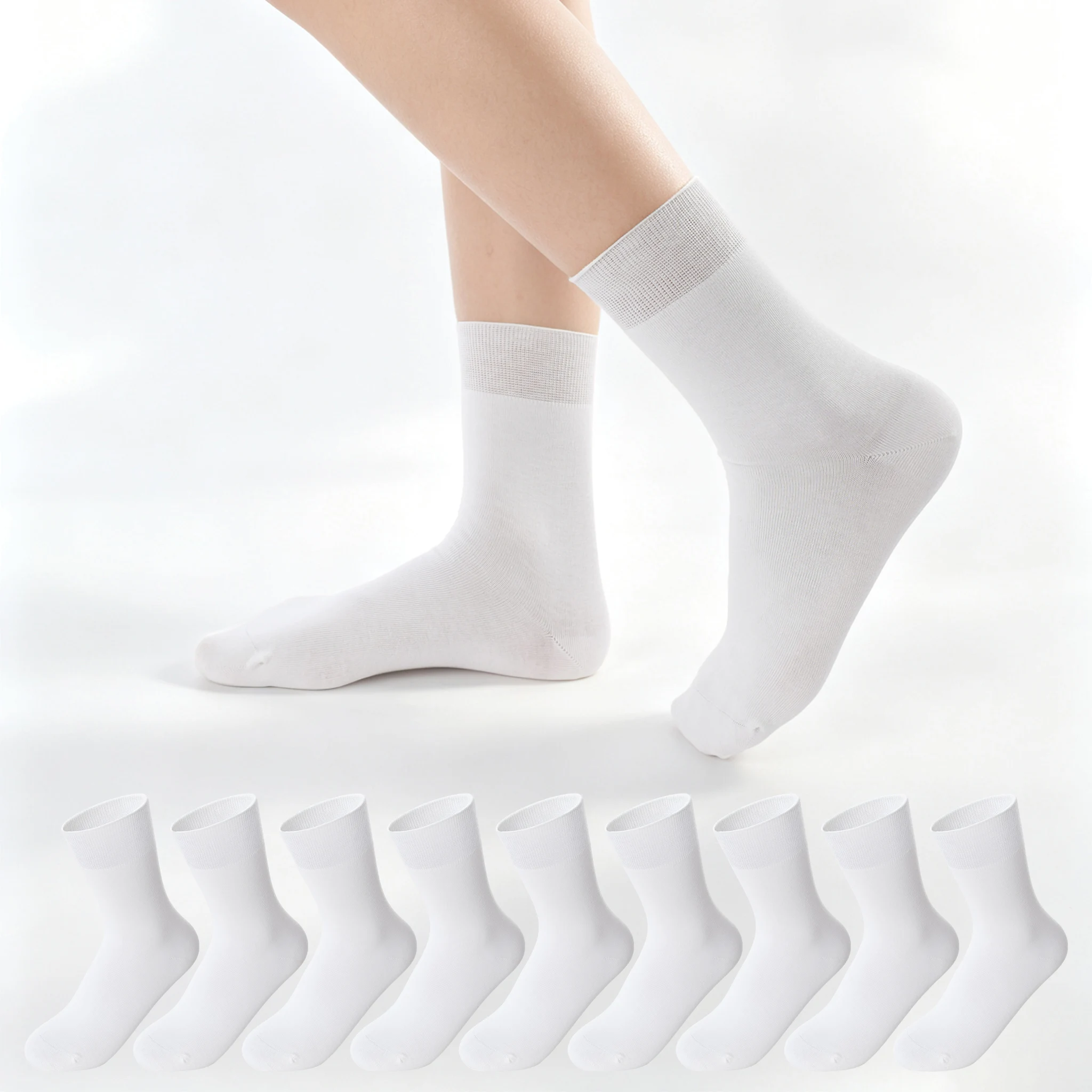 Kids Seamless Toe Loose Top Cotton Socks Thin Breathable Sweat Wicking Mid Calf White Student Socks for Boys Girls Spring Summer