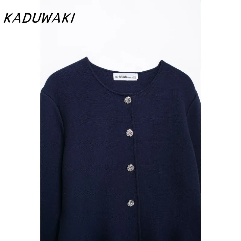 KADUWAKI French Retro Spring Knitted Set Women Short Skirt Style Hem Cardigan Clothing Button Top Spring Cardigan Casual Sweater