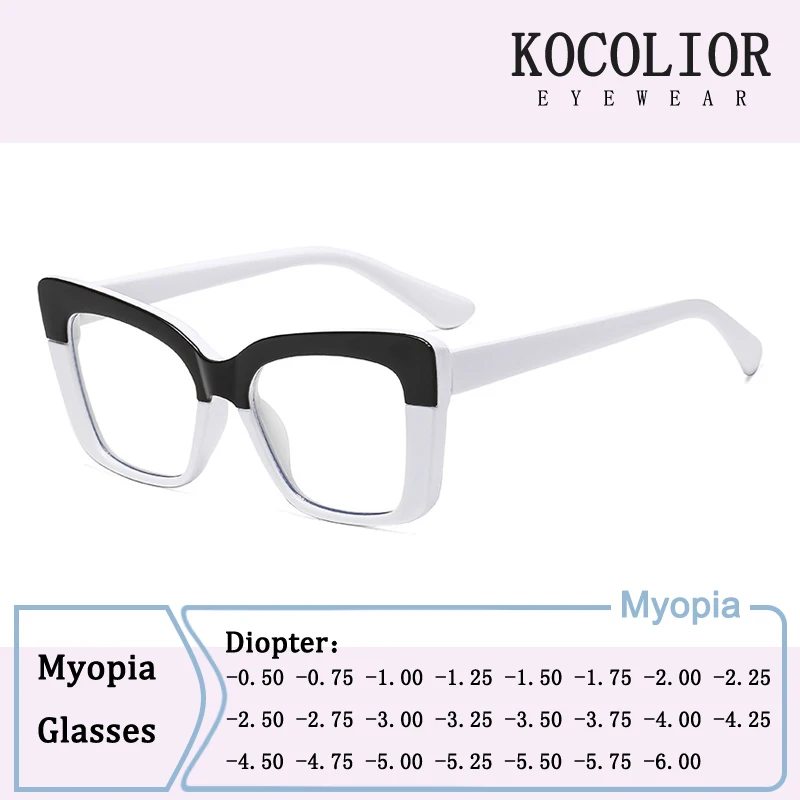 

Brand Design Square Cat Eye Patchwork Color Frame Myopia Glasses Prescription Photochromic Anti Blue Ray Femal Nearsight Eyewear