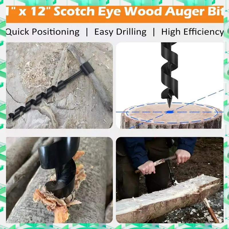 

FIZP 1 Inch Hand Auger Wrench 1 X 12Inch Manual Hole Eye Wood Auger Drill Bit For Camping And Survival And Backpack Tool