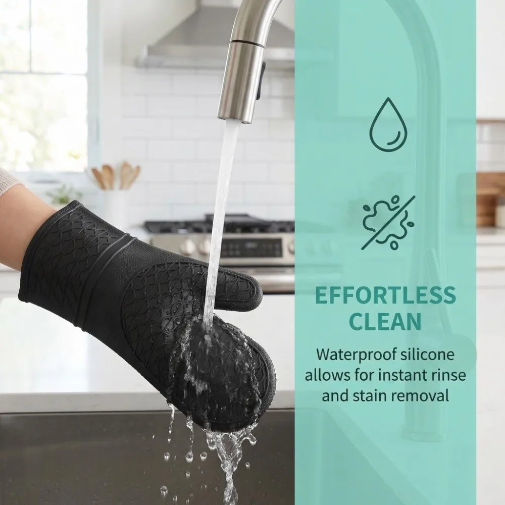 Food Grade Silicone Oven Mitts Honeycomb Non-Slip Grip Heat Resistant Mitts Durable Cotton Lining Kitchen Potholder Household