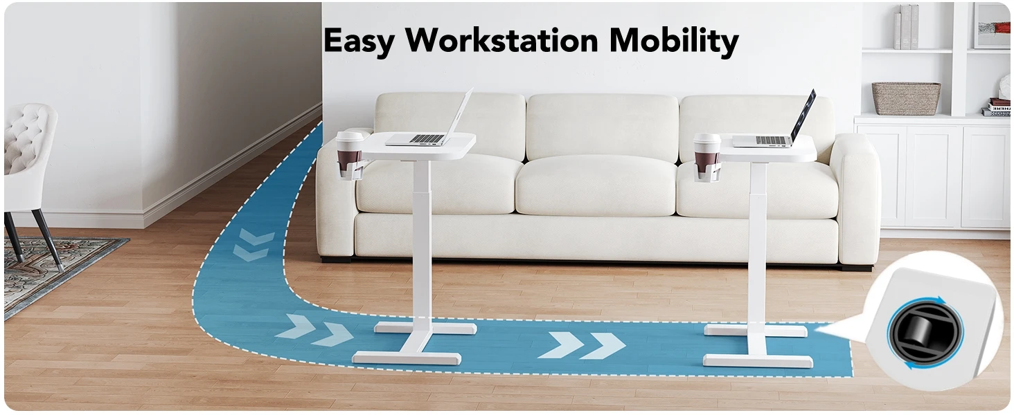 HUANUO Bedside Table with Wheels, Height-Adjustable Rolling Computer Cart