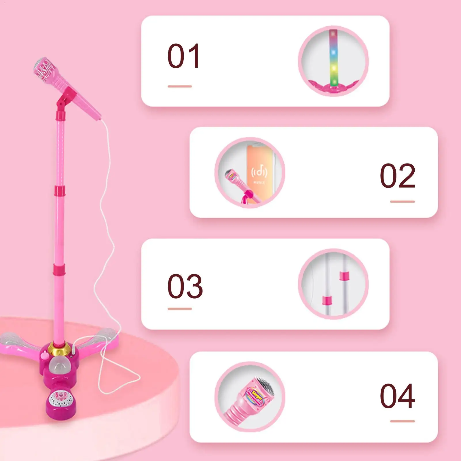 Statyw mikrofonowy dla dzieci Kolorowe światła Bezprzewodowe zabawki Mikrofon muzyczny dla dzieci do śpiewania dla dziewczynek do klasy i pokoju zabaw