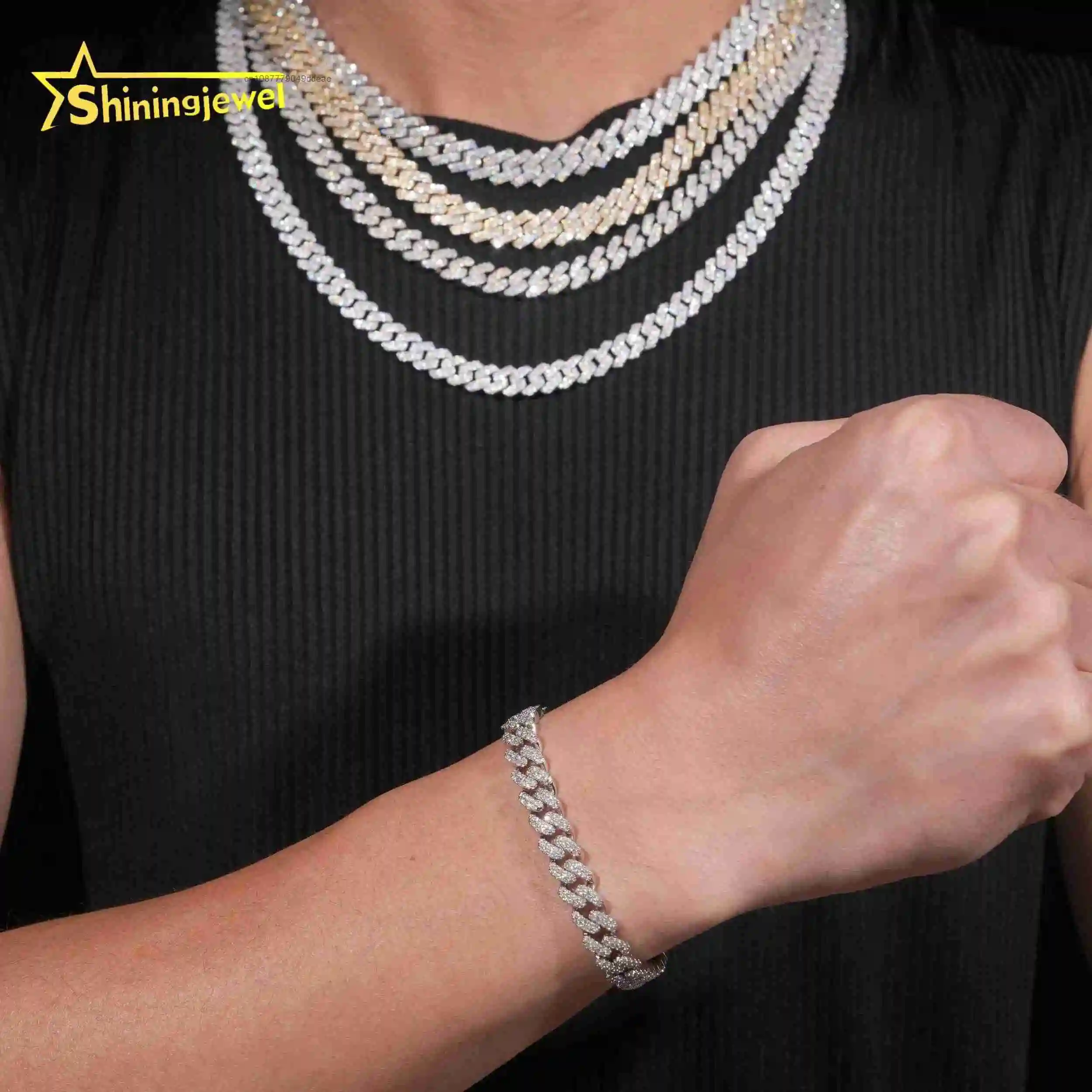 to Ready Ship Hip Hop Jewelry 925 Sterling Silver Gold Plated Pass Diamond Test VVS Moissanite Iced Cuban Link Chain Necklace..