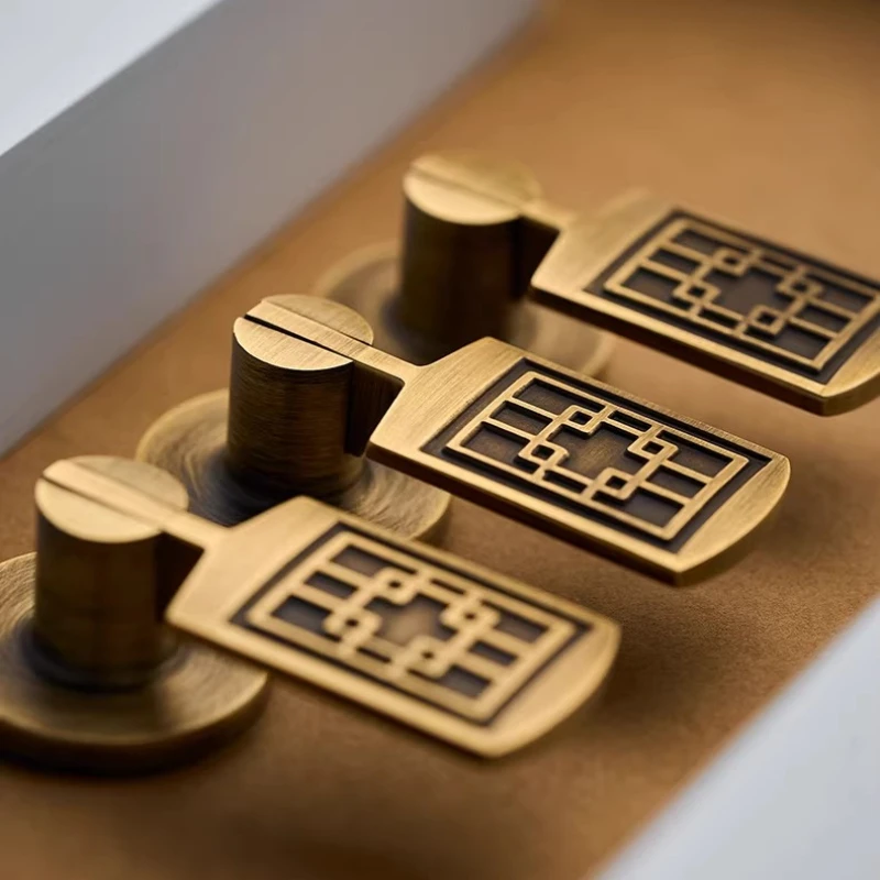Antiker Schubladenschrank-Kleiderschrank-Türbeschlag, Möbelgriff aus Kupfer, Einloch-Griff im neuen chinesischen Stil, Messing-Pendelgriff – Detail 17