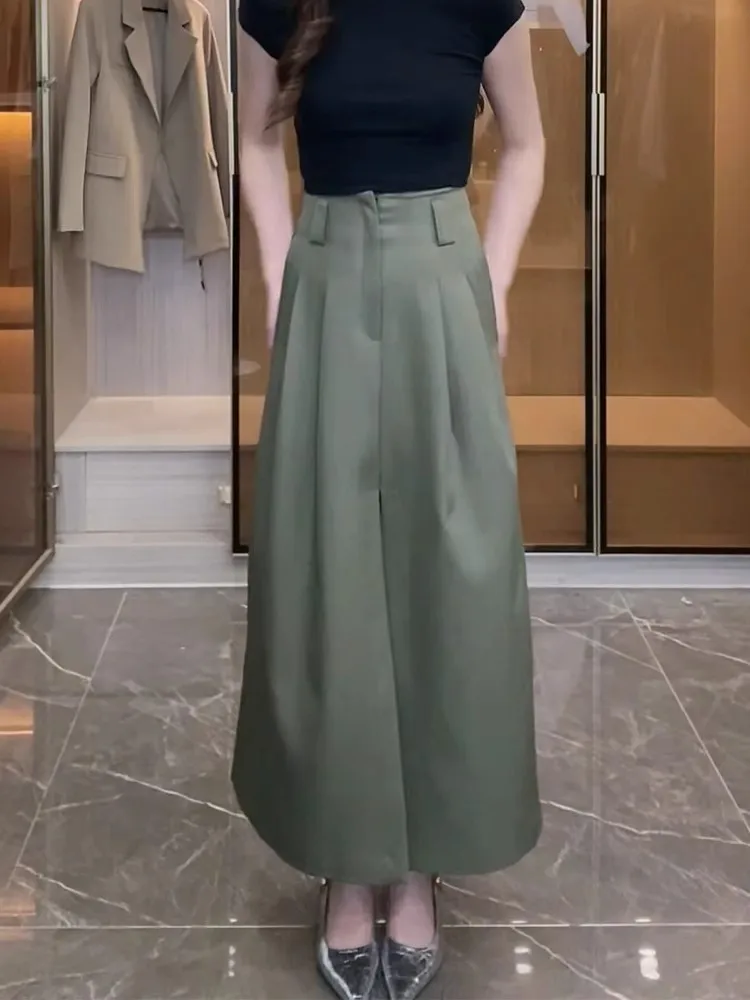 

Faionable High Waist Mid-Length A-Line Skirt Women's Long Skirt Spring Summer New Design Slimming Front Slit f Body Skirt