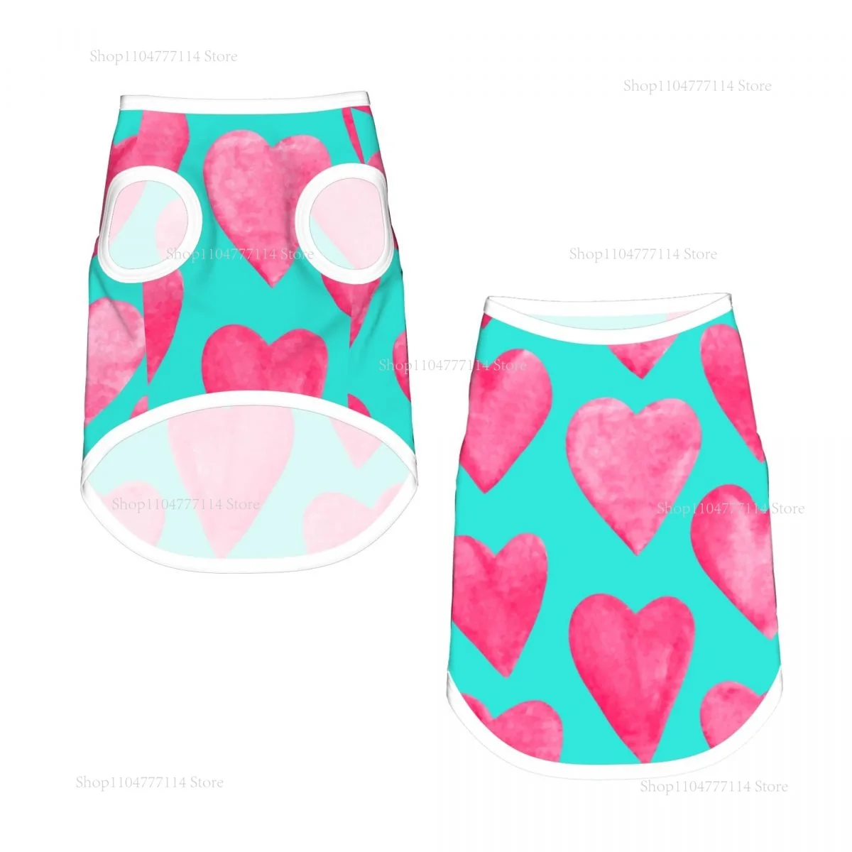 Ropa de verano para perros y gatos, chalecos transpirables para perros, chaleco para cachorros y gatos, camisas deportivas para Chihuahua con corazones de acuarela rosa y Pug