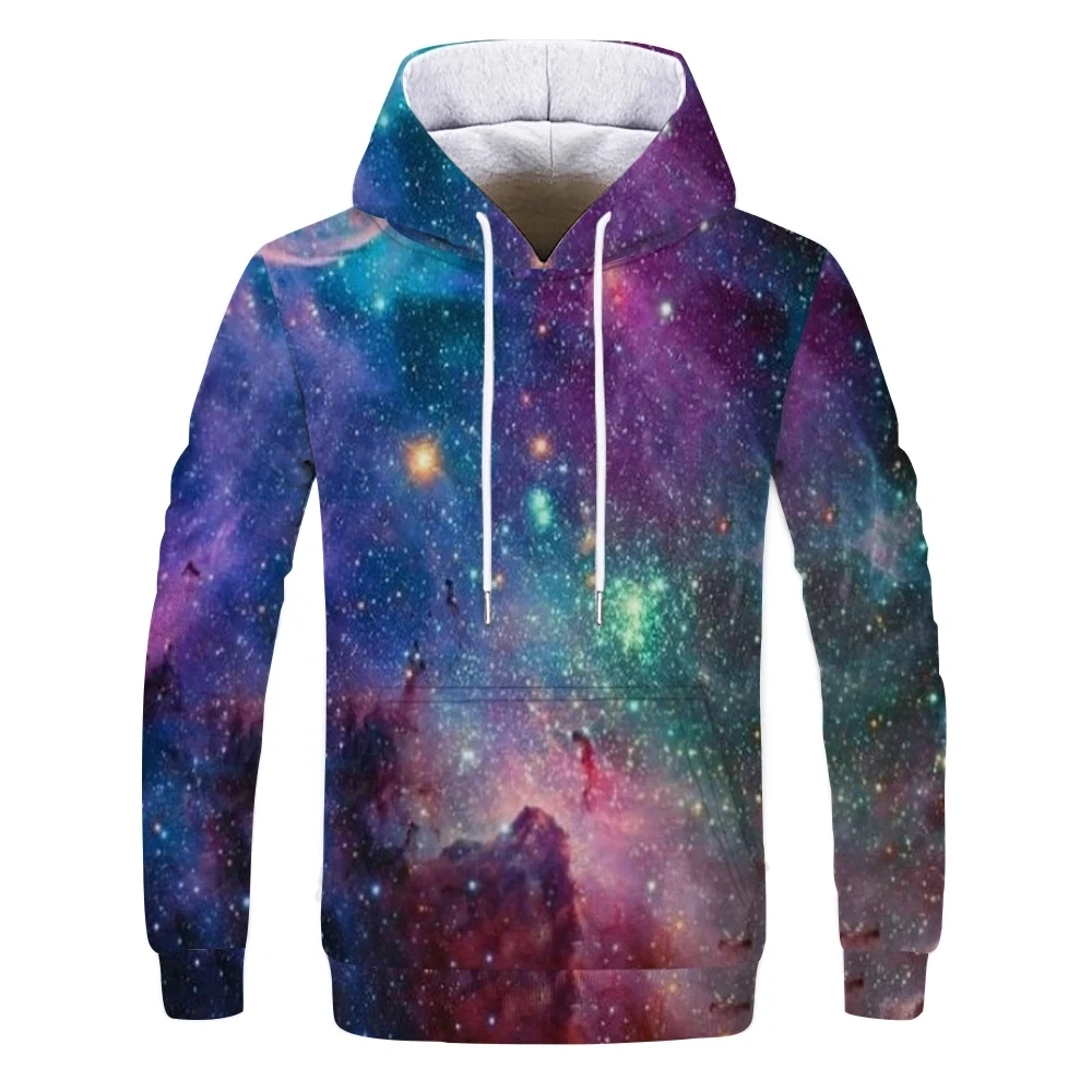 

Autumn and Winter New Space Galaxy Sportswear Men's 3D Printed Women's Loose Hoodie Retro Children's Long Sleeve Coat Purple Neb