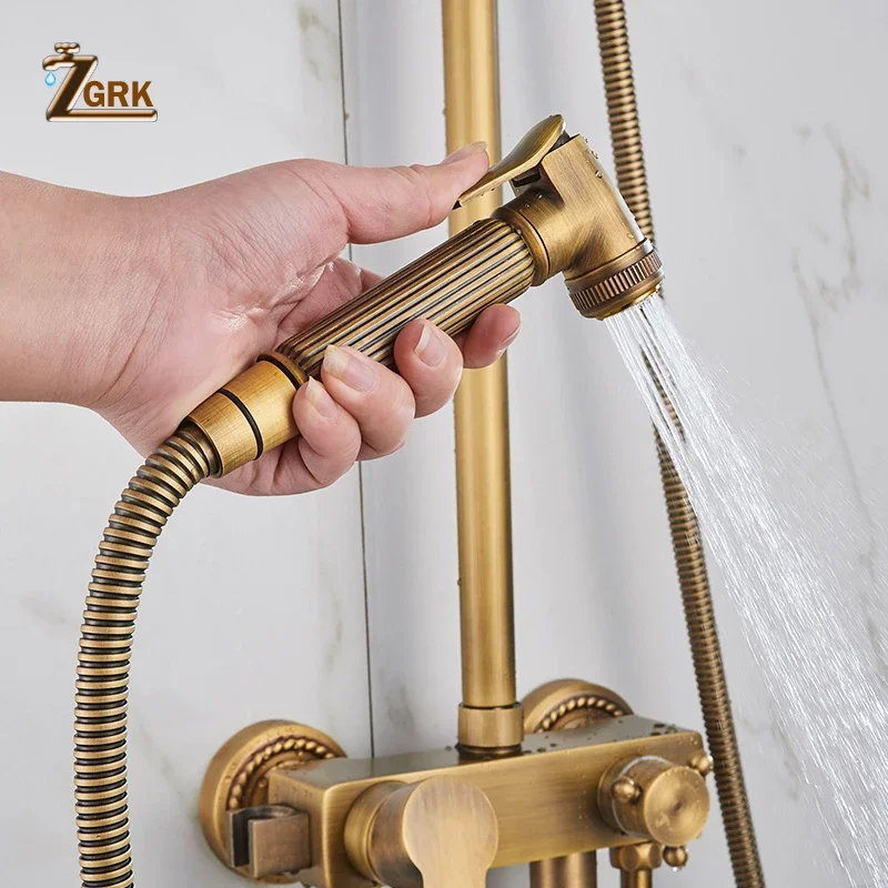 ZGRK-grifo de ducha antiguo para baño, conjunto de ducha de latón con cabezal de ducha de pulverización, grifo de bidé europeo