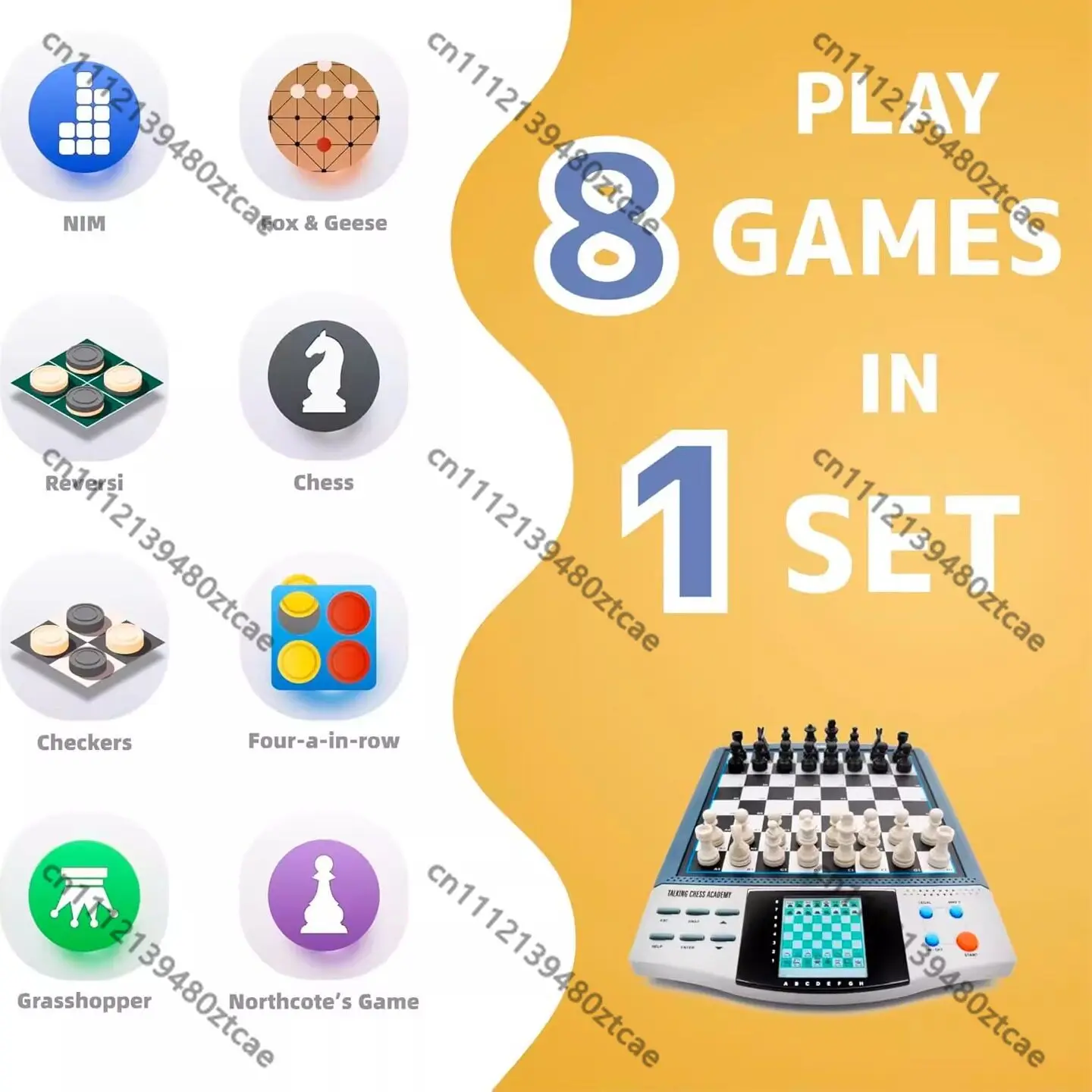 8-in-1 Intelligent Electronic Chess Set, AI & 2 Player Mode, Voice Prompt, Educational Chess Board for Kids
