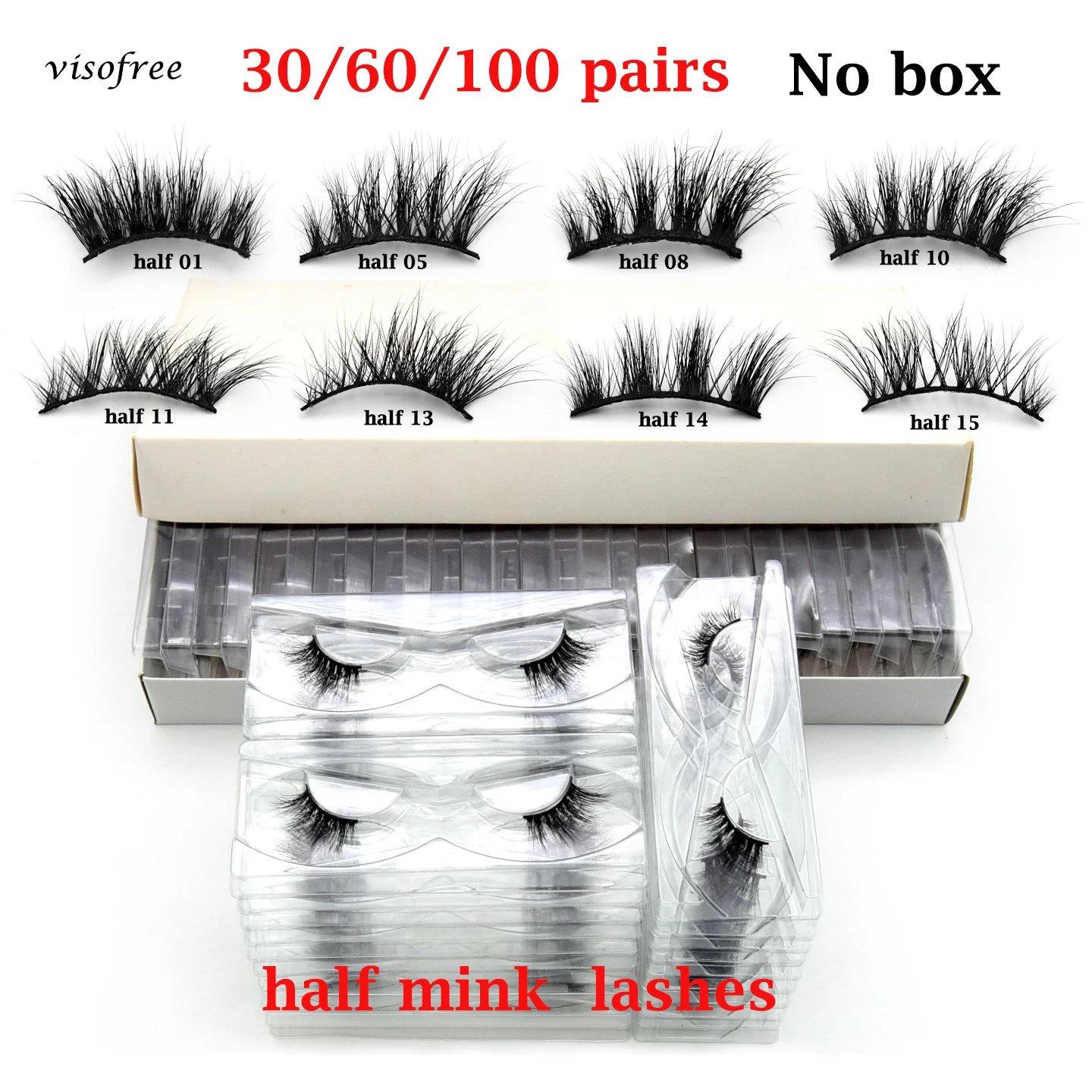 

30/60/100Pairs Half Lashes 3D Mink Lashes Natural False Eyelashes Faux Cils Makeup Wholesale Fake Eyelash Extension maquiagem