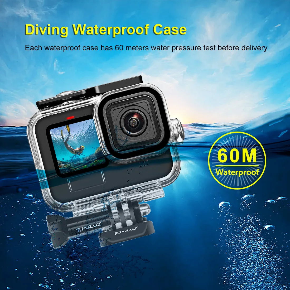 60 متر HD مقاوم للماء الإسكان واقية قذيفة ل GoPro بطل 13/12/11/10/9 الأسود السباحة الغوص عمل كاميرا الملحقات