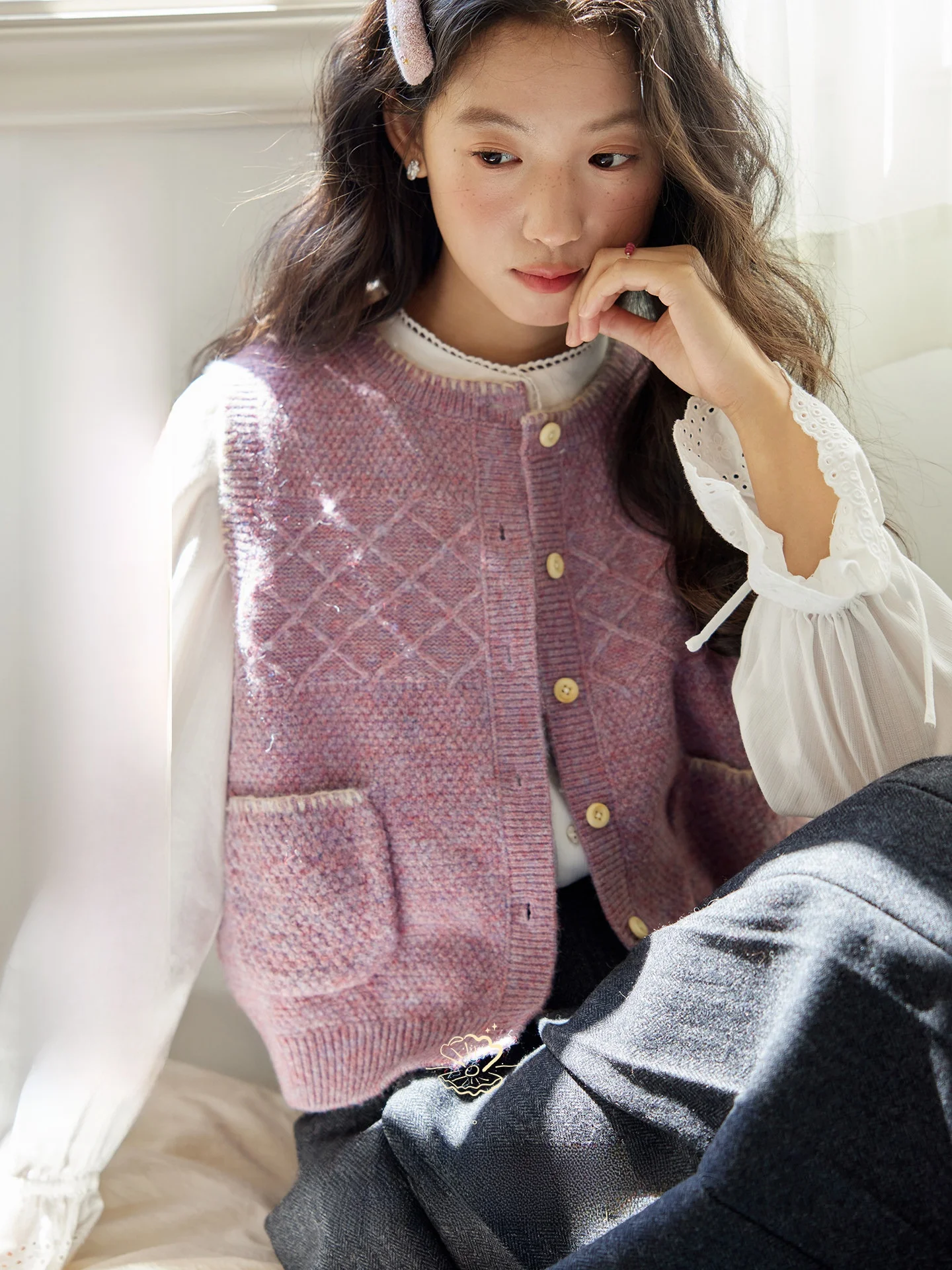 

Женский кардиган Novet свободного кроя с круглым вырезом, винтажный шерстяной свитер для повседневной носки, новинка 2025 года