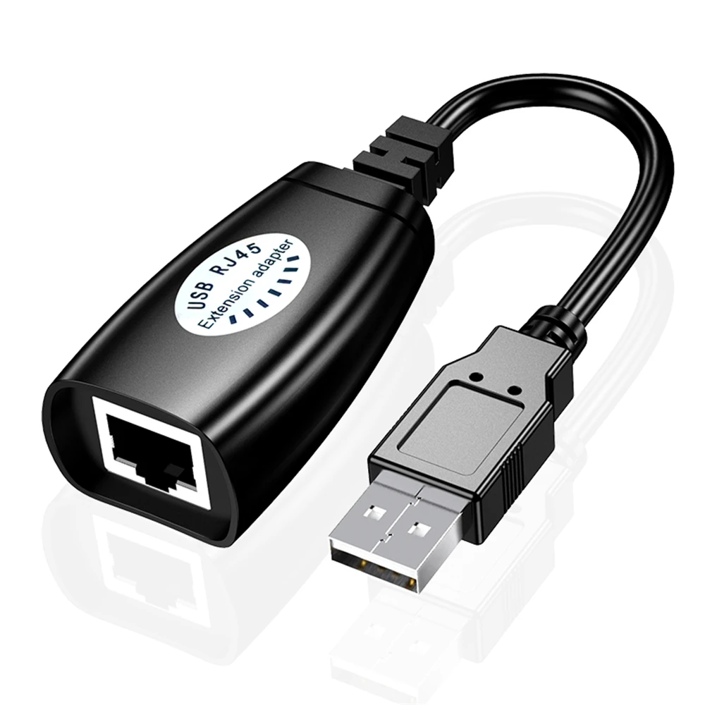2 шт. USB-RJ45 LAN-кабель-удлинитель-адаптер-удлинитель через патч-корд Cat5 RJ45 Cat6, черные сетевые аксессуары