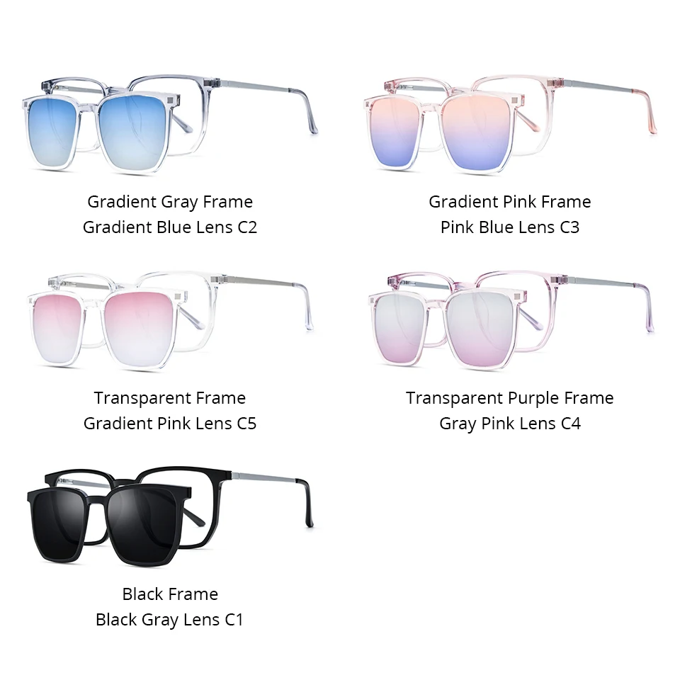 NIANZHEN TR90 سبيكة نظارات الرجال مربع مشبك مغناطيسي النظارات الإطار التدرج الاستقطاب الشمس عدسة النساء خفيفة نظارات 2181